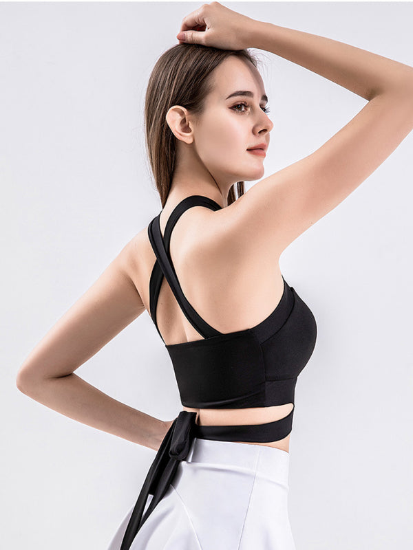 Strap fitness vest sports cross beautiful back underwear with chest pad top BLUE ZONE PLANET