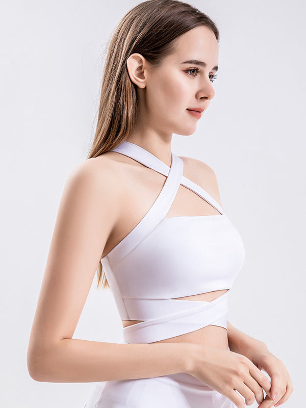 Strap fitness vest sports cross beautiful back underwear with chest pad top BLUE ZONE PLANET