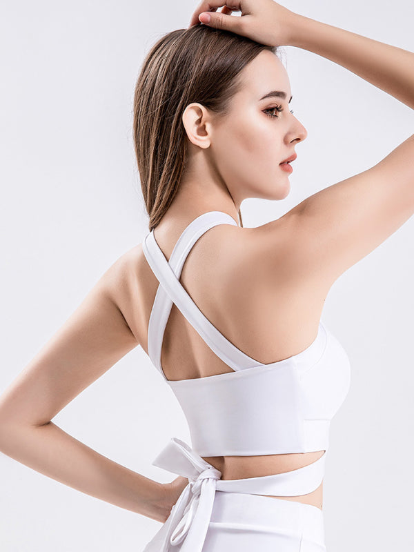 Strap fitness vest sports cross beautiful back underwear with chest pad top BLUE ZONE PLANET
