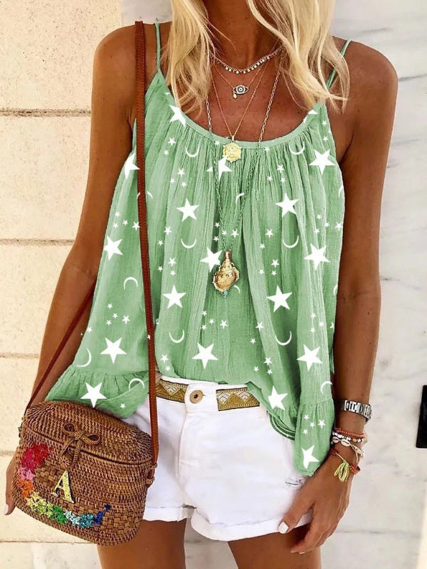 V-neck star print vest camisole top kakaclo
