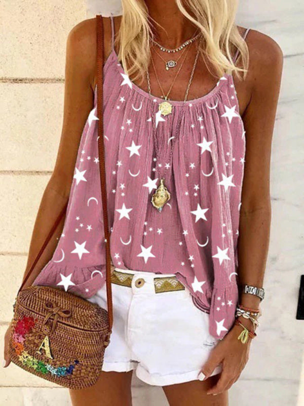 V-neck star print vest camisole top kakaclo