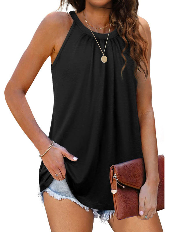 solid color cotton round neck sleeveless loose large pullover t-shirt kakaclo