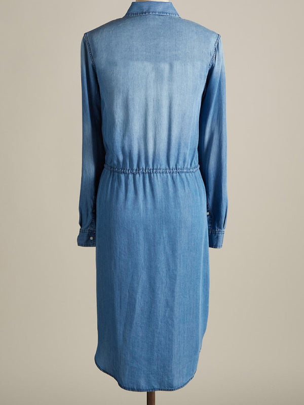 Dress Classic Cotton Denim Off-White Design Double Slip Pocket Lapel Dress kakaclo