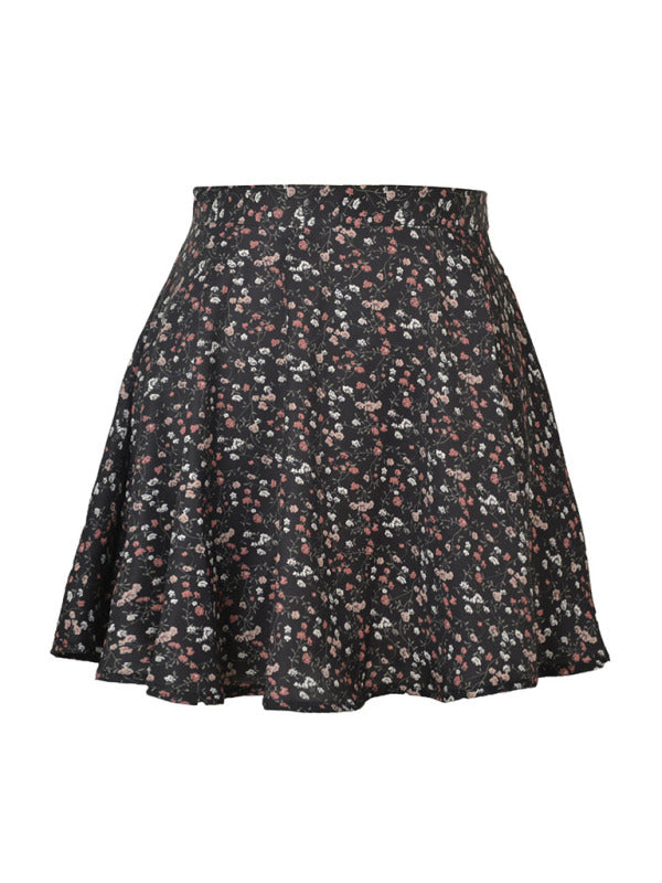 Floral skirt high waist umbrella skirt invisible zipper chiffon printed mini skirt BLUE ZONE PLANET