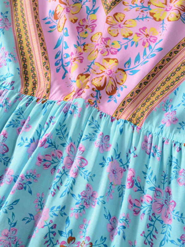 Blue Zone Planet | Lily's Bohemian Print Woven V-Neck Short Sleeve Dress BLUE ZONE PLANET
