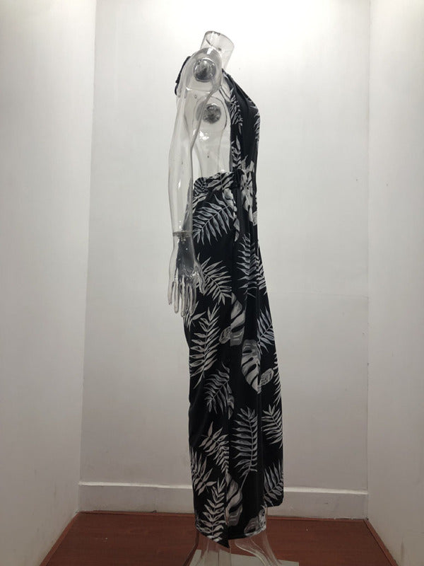 Irregular Printed Halter Neck Jumpsuit kakaclo
