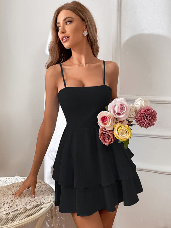 Zone Planet | Backless Bow Knot Strap Short Skirt Sling Dress - Black / XL by Blue Zone Planet Zone Planet | Backless Bow Knot Strap Short Skirt Sling Dress - Black / XL by Blue Zone Planet