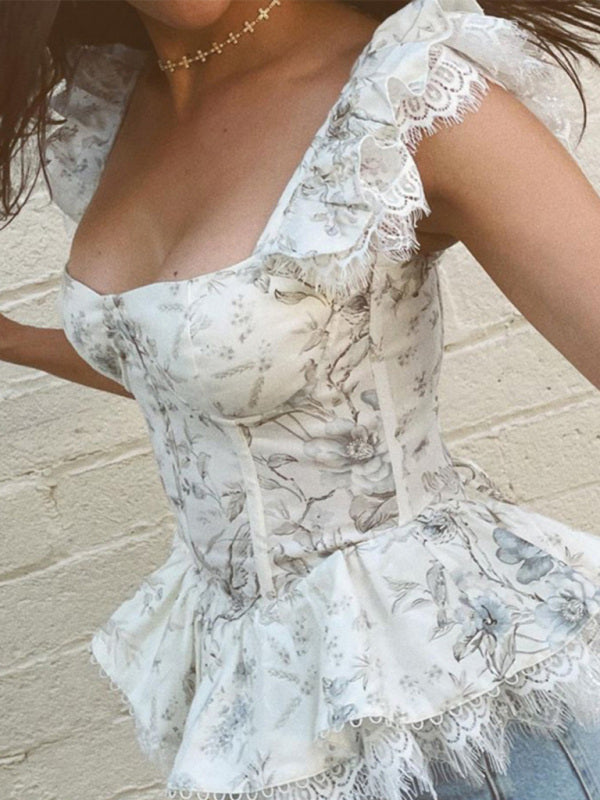 French style fresh lace keel slim camisole top kakaclo
