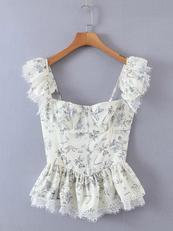 French style fresh lace keel slim camisole top kakaclo