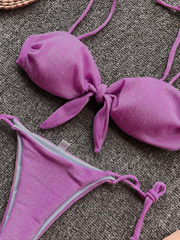 Blue Zone Planet |  Sexy three-point purple bikini women's strappy push-up swimsuit BLUE ZONE PLANET