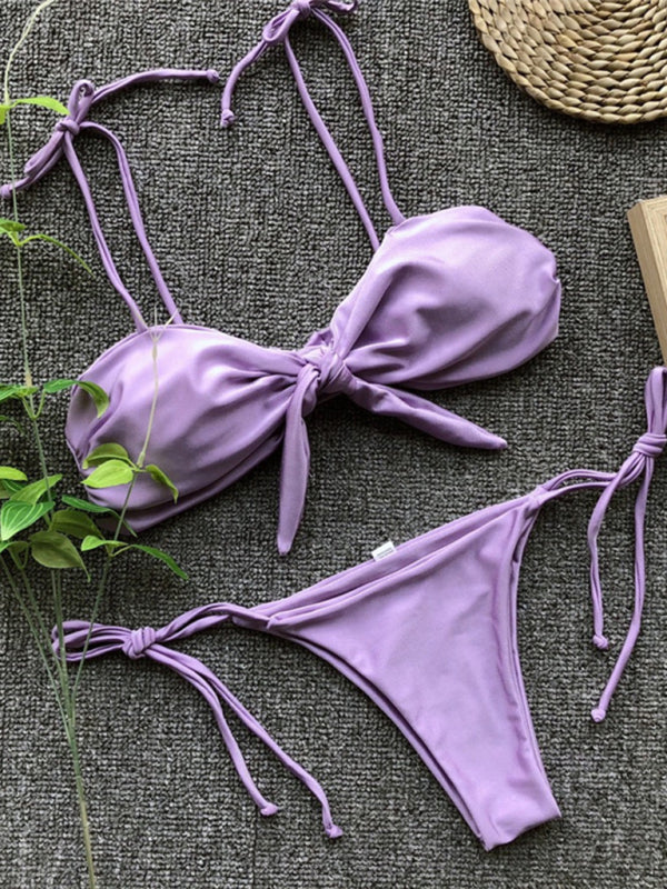 Blue Zone Planet |  Sexy three-point purple bikini women's strappy push-up swimsuit BLUE ZONE PLANET