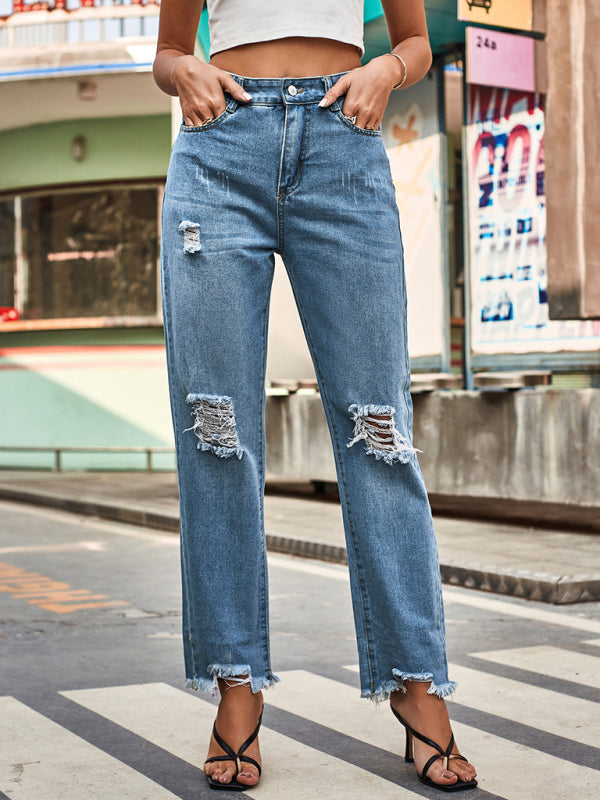 style denim style ripped trousers pants BLUE ZONE PLANET