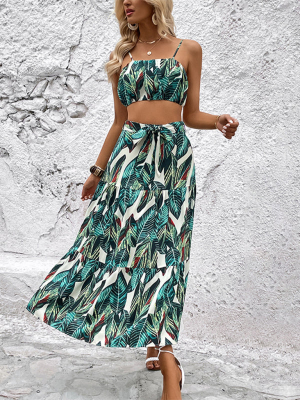 Fashion Printed Holiday Ladies Camisole Two-Piece Backless Suit BLUE ZONE PLANET