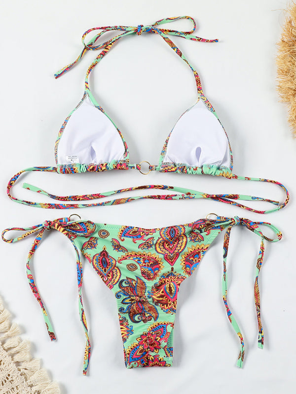Blue Zone Planet |  Bohemian printed backless one-piece sexy swimsuit three-ring bikini BLUE ZONE PLANET