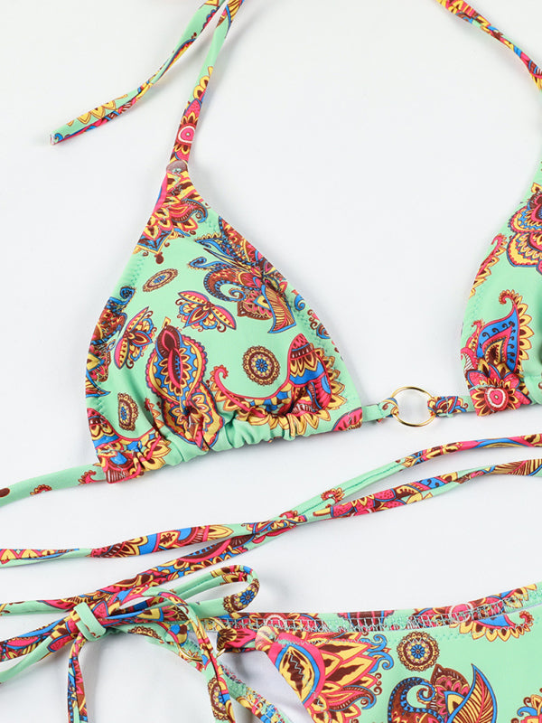 Blue Zone Planet |  Bohemian printed backless one-piece sexy swimsuit three-ring bikini BLUE ZONE PLANET