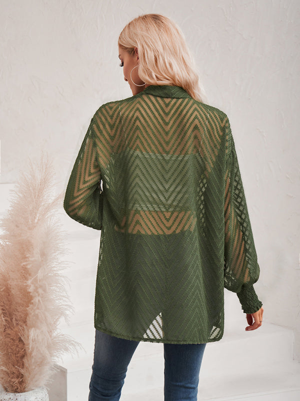 Blue Zone Planet |  solid color loose jacquard cardigan top BLUE ZONE PLANET
