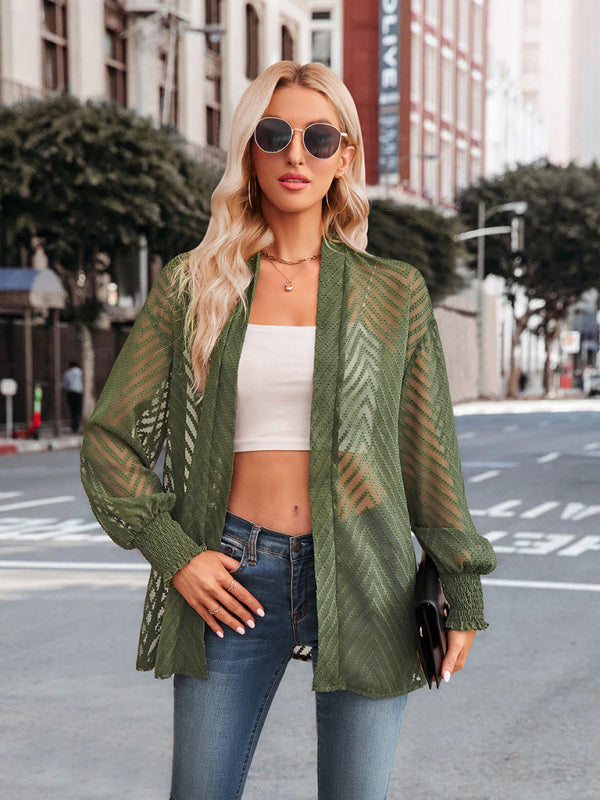 Blue Zone Planet |  solid color loose jacquard cardigan top BLUE ZONE PLANET
