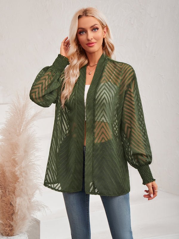 Blue Zone Planet |  solid color loose jacquard cardigan top BLUE ZONE PLANET