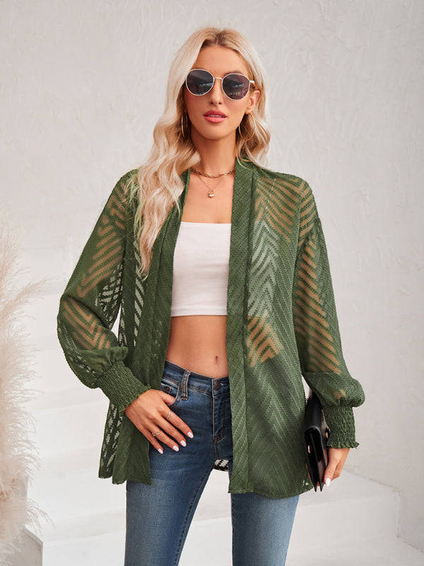 Blue Zone Planet |  solid color loose jacquard cardigan top BLUE ZONE PLANET