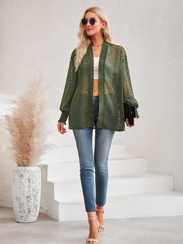 Blue Zone Planet |  solid color loose jacquard cardigan top BLUE ZONE PLANET