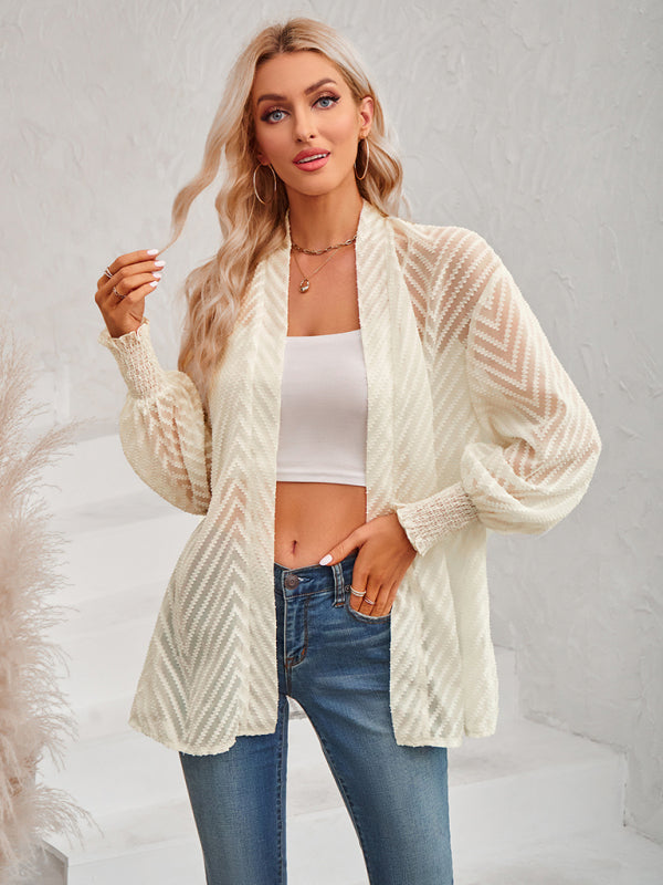 Blue Zone Planet |  solid color loose jacquard cardigan top BLUE ZONE PLANET