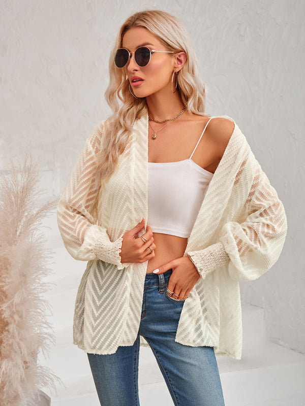 Blue Zone Planet |  solid color loose jacquard cardigan top BLUE ZONE PLANET
