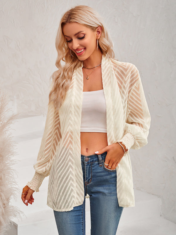 Blue Zone Planet |  solid color loose jacquard cardigan top BLUE ZONE PLANET