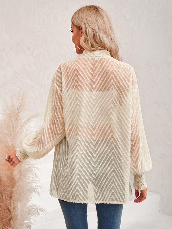 Blue Zone Planet |  solid color loose jacquard cardigan top BLUE ZONE PLANET