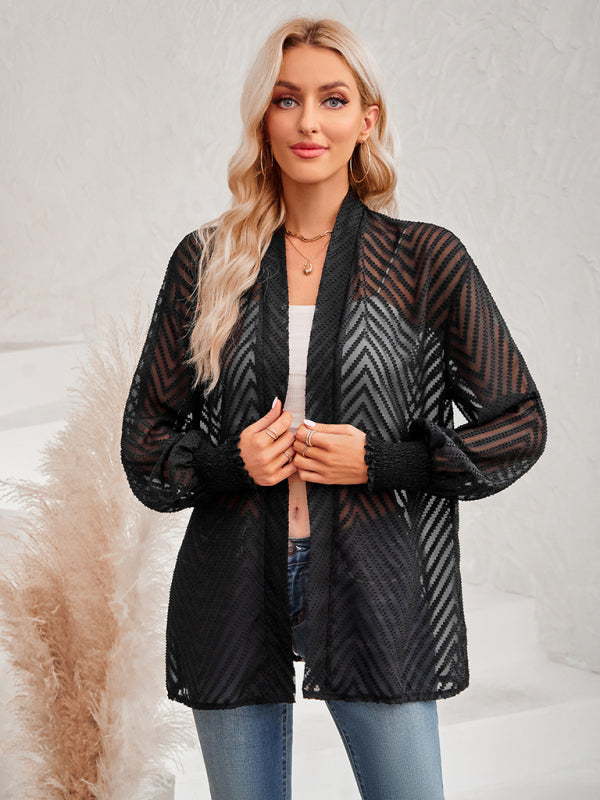 Blue Zone Planet |  solid color loose jacquard cardigan top BLUE ZONE PLANET