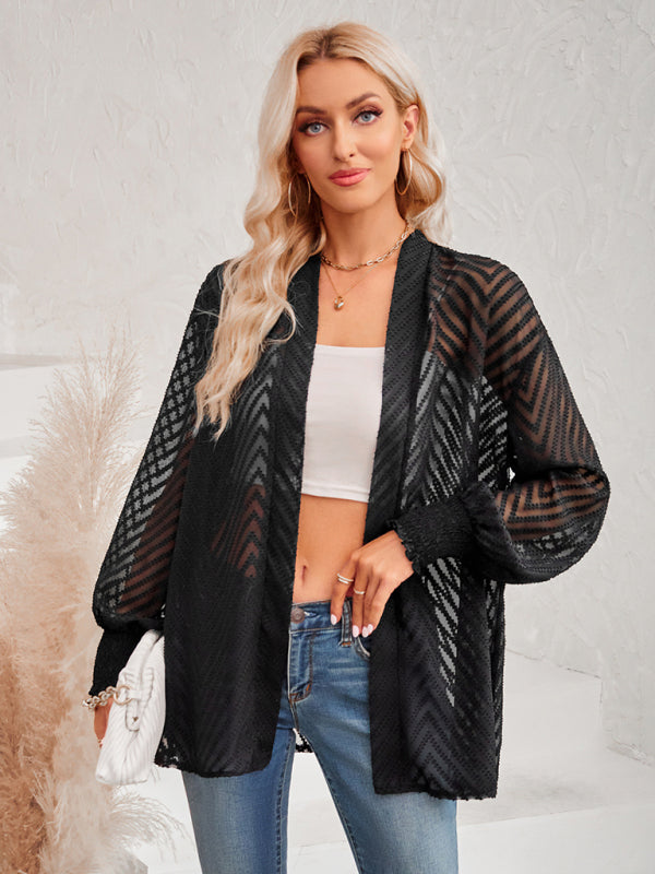 Blue Zone Planet |  solid color loose jacquard cardigan top BLUE ZONE PLANET