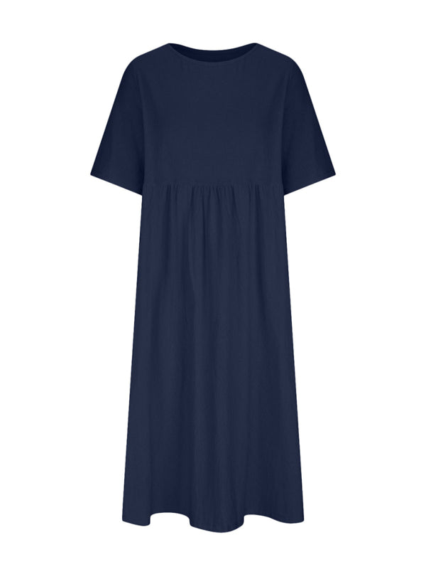 Blue Zone Planet |  Loose Round Neck Half Sleeve Midi Dress BLUE ZONE PLANET