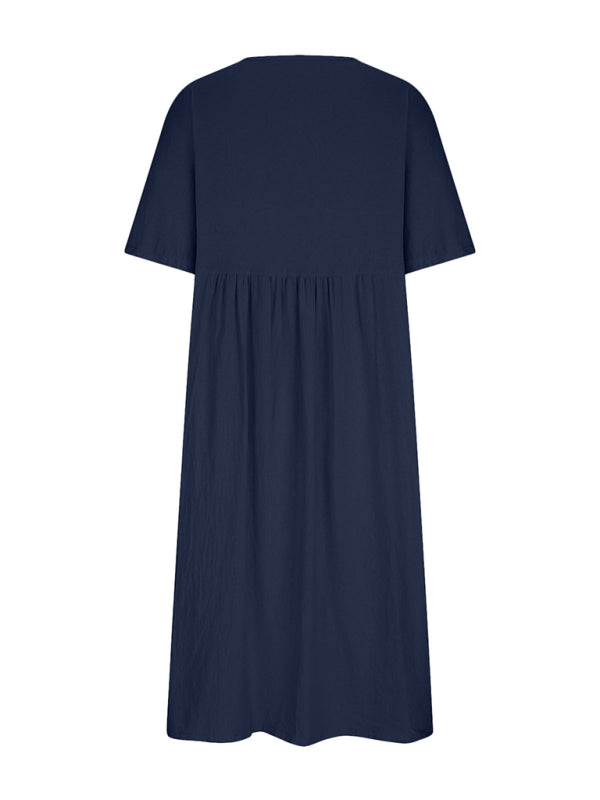 Blue Zone Planet |  Loose Round Neck Half Sleeve Midi Dress BLUE ZONE PLANET