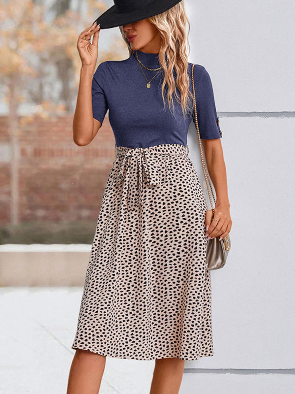 Blue Zone Planet |  Ladies Half High Neck Leopard Print Dress BLUE ZONE PLANET