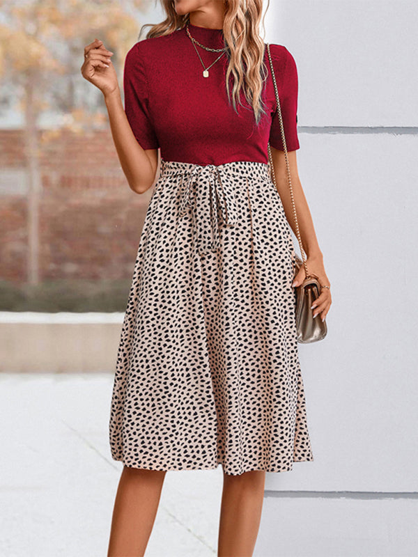 Blue Zone Planet |  Ladies Half High Neck Leopard Print Dress BLUE ZONE PLANET