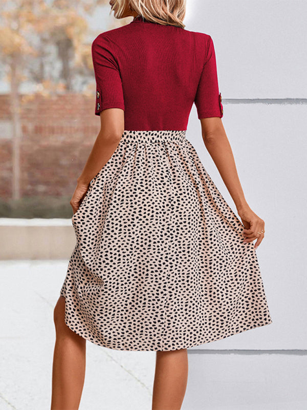 Blue Zone Planet |  Ladies Half High Neck Leopard Print Dress BLUE ZONE PLANET