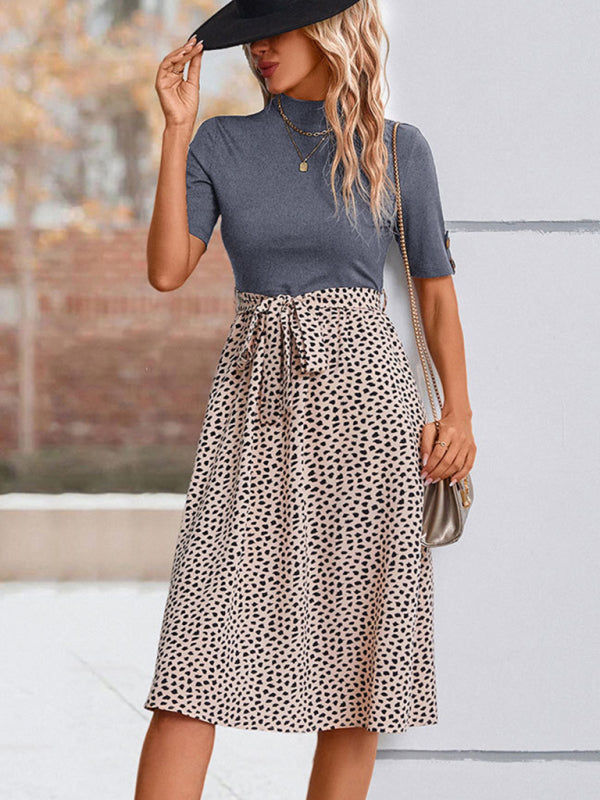Blue Zone Planet |  Ladies Half High Neck Leopard Print Dress BLUE ZONE PLANET