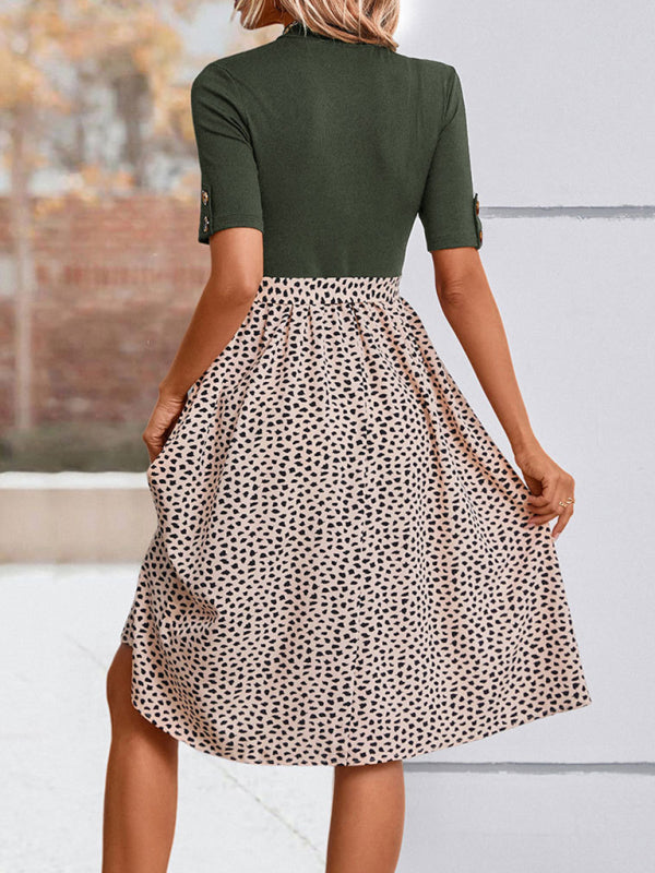 Blue Zone Planet |  Ladies Half High Neck Leopard Print Dress BLUE ZONE PLANET