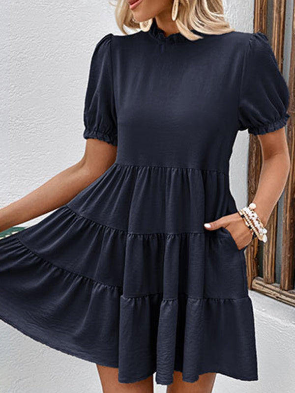Blue Zone Planet |  multilayer pleated loose puff sleeve dress BLUE ZONE PLANET