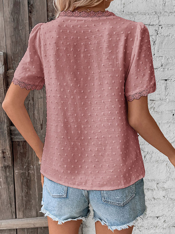 Blue Zone Planet |  V-neck neckline lace panel elegant blouse kakaclo