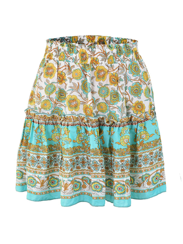Printed Skirt Bohemian Ethnic Ruffle Skirt kakaclo