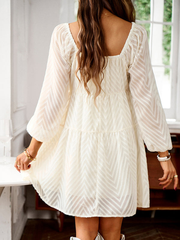 Elegant long sleeve waist dress-TOPS / DRESSES-[Adult]-[Female]-2022 Online Blue Zone Planet
