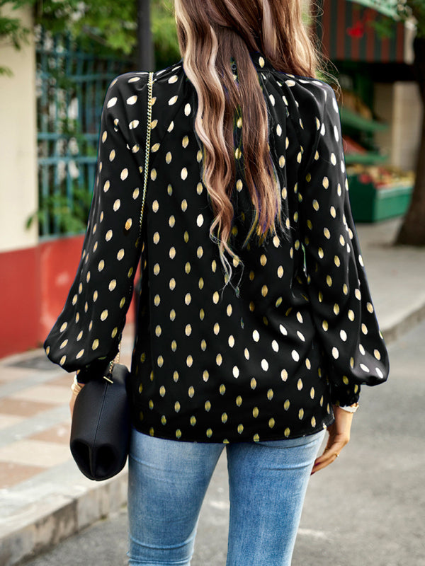 Gold Dot Print Temperament commuting polka dot blouse kakaclo
