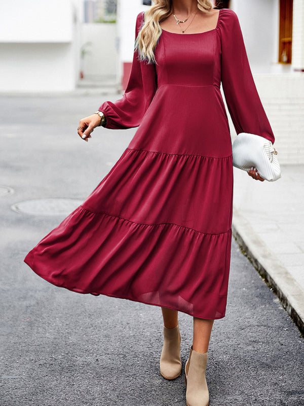 Elegant and elegant multi-layer long skirt with square collar kakaclo