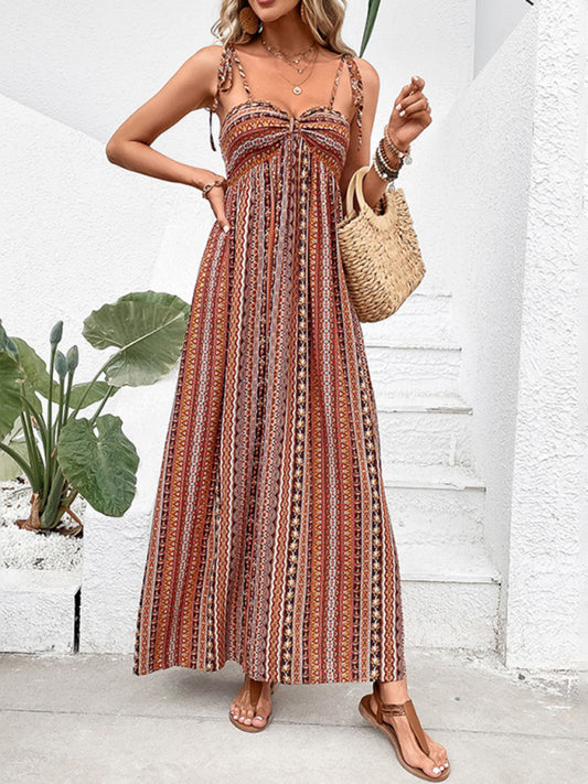 Blue Zone Planet |  Bohemian Summer Striped Backless Maxi Sling Dress BLUE ZONE PLANET