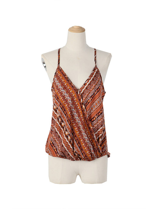 Sexy Camisole Bohemian Beach Print Tank Top-TOPS / DRESSES-[Adult]-[Female]-Brown-XS-2022 Online Blue Zone Planet
