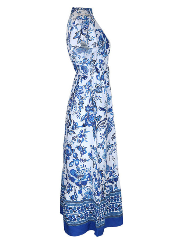 Blue Printed Slim Dress-TOPS / DRESSES-[Adult]-[Female]-2022 Online Blue Zone Planet