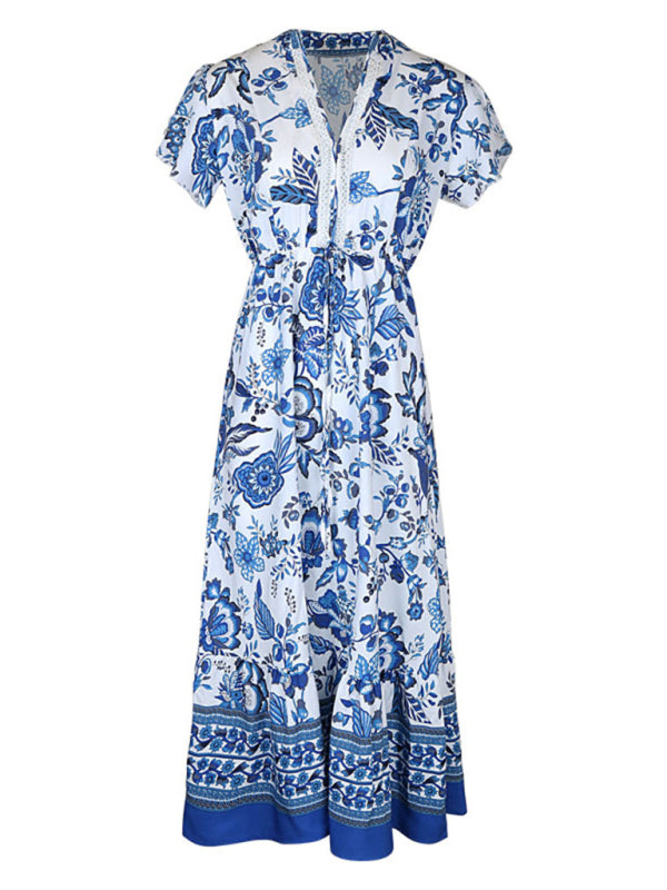 Blue Printed Slim Dress-TOPS / DRESSES-[Adult]-[Female]-2022 Online Blue Zone Planet