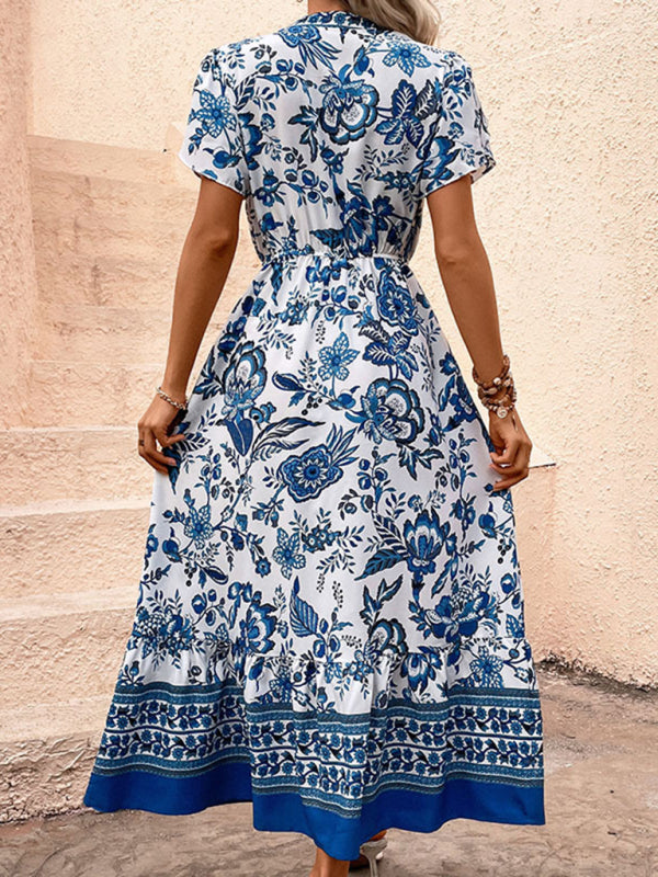 Blue Printed Slim Dress-TOPS / DRESSES-[Adult]-[Female]-2022 Online Blue Zone Planet