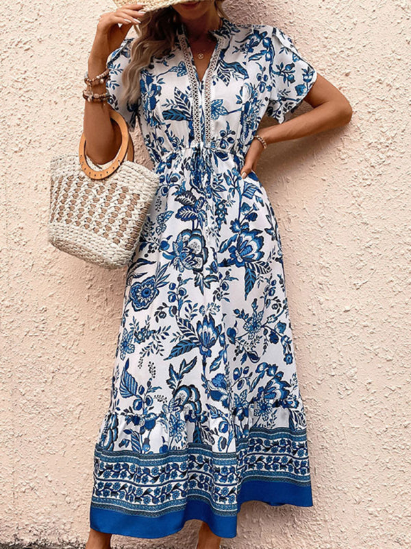 Blue Printed Slim Dress-TOPS / DRESSES-[Adult]-[Female]-2022 Online Blue Zone Planet