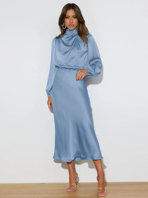Elegant elegant women's satin long sleeve loose dress-TOPS / DRESSES-[Adult]-[Female]-2022 Online Blue Zone Planet